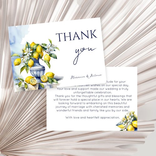 Amalfi Italian blue vase with lemons wedding Thank You Card