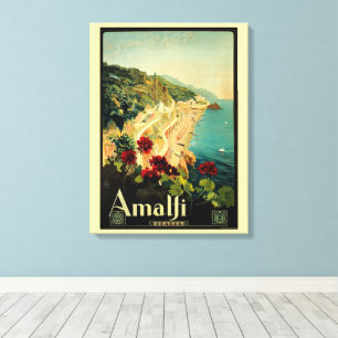 Amalfi Italian Coast, Vintage Travel Poster Italy Canvas Print