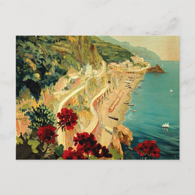 Amalfi Italian Coast, Vintage Travel Poster Italy Postcard (Front)