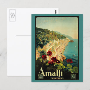 Amalfi Italian Coast, Vintage Travel Poster Italy Postcard
