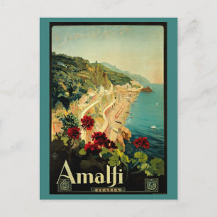 Amalfi Italian Coast, Vintage Travel Poster Italy Postcard