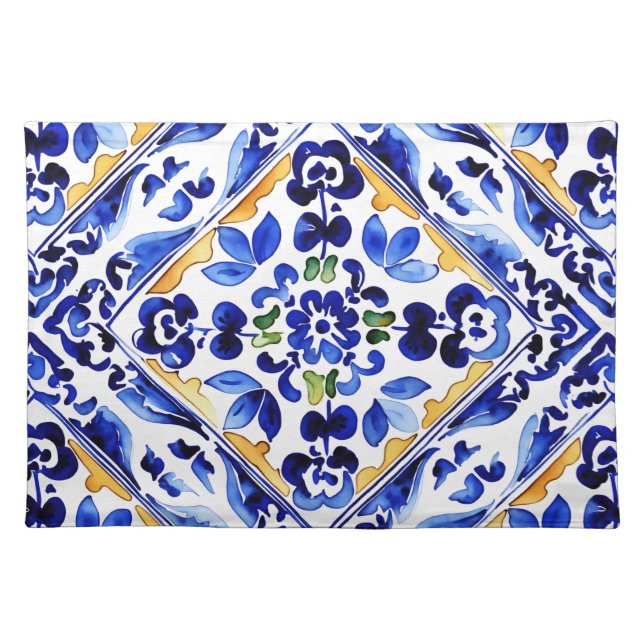 Amalfi Italian Vietri blue tiles Cloth Placemat (Front)