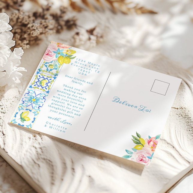 Amalfi Italian Wedding Mediterranen Thank you Postcard (Creator Uploaded)