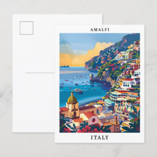 Amalfi Italy Elegant Art Vintage Travel Postcard