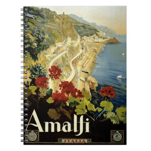 Amalfi Italy Italia Vintage Poster Restored Notebook