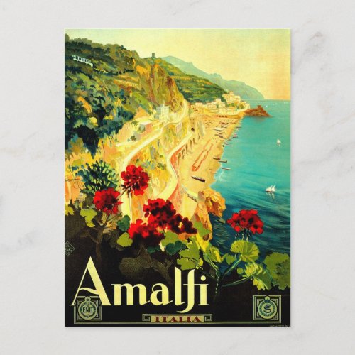 Amalfi Italy Italia VintageTravel Advertisement Postcard