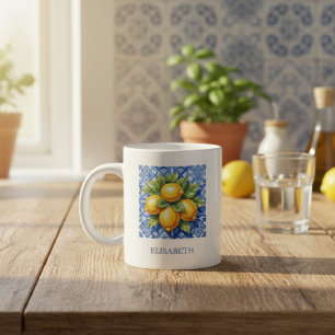 Amalfi Italy Lemon Blue White Tile Personalized Giant Coffee Mug