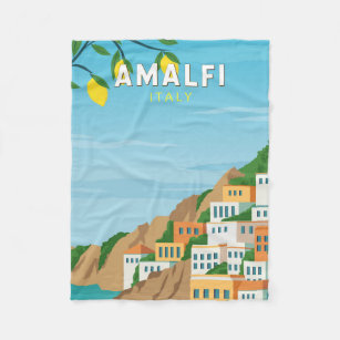 Amalfi Italy Retro Travel Art Vintage Fleece Blanket