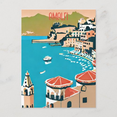 Amalfi Italy Retro Travel Art Vintage Postcard