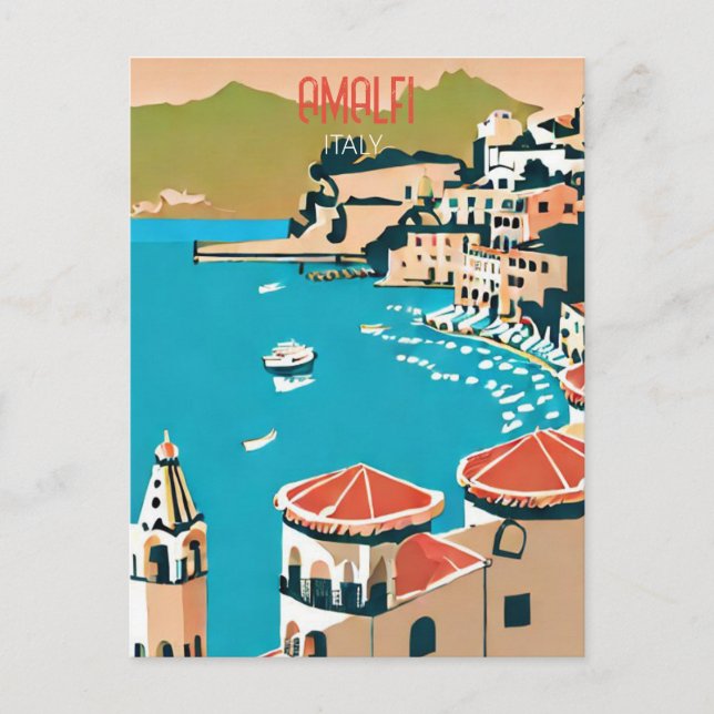 Amalfi Italy Retro Travel Art Vintage Postcard (Front)
