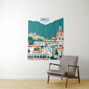 Amalfi Italy Retro Travel Art Vintage Tapestry