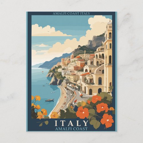 Amalfi Italy Retro Travel Vintage Postcard
