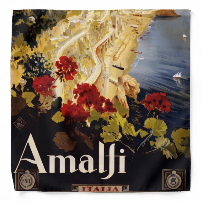 Amalfi Italy Travel Poster Art Graphic Bandana (Front)