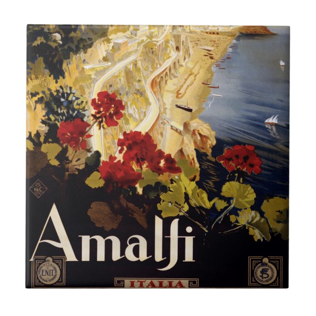 Amalfi Italy Travel Poster Art Graphic Ceramic Tile (Front)