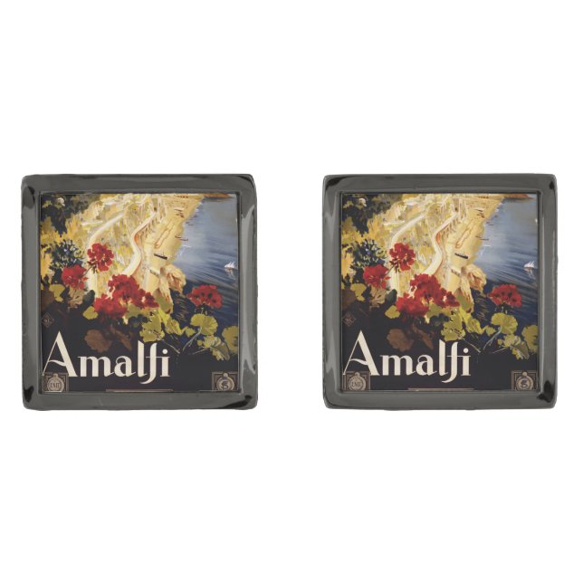 Amalfi Italy Travel Poster Art Graphic Cufflinks (Front)