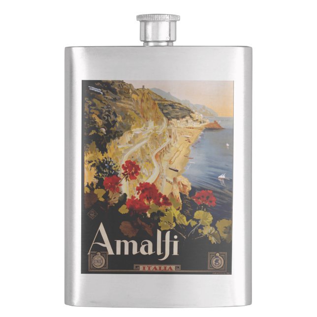 Amalfi Italy Travel Poster Art Graphic Flask (Front)