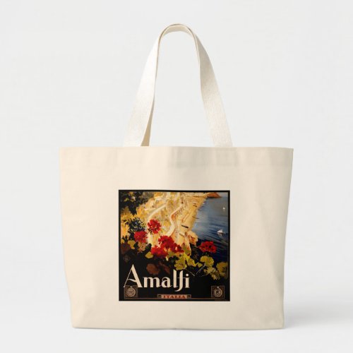 Amalfi Italy Travel Poster Art Graphic Large Tote Bag