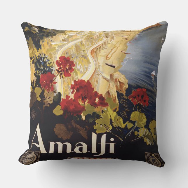 Amalfi Italy Travel Poster Art Graphic Outdoor Pillow (Front)