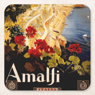 Amalfi Italy Travel Poster Art Graphic Square Paper Coaster