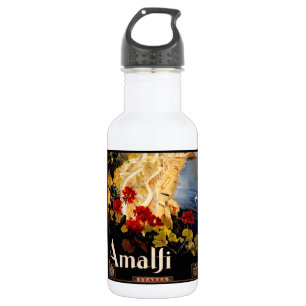 Amalfi Italy Travel Poster Art Graphic Stainless Steel Water Bottle