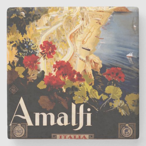 Amalfi Italy Travel Poster Art Graphic Stone Coaster