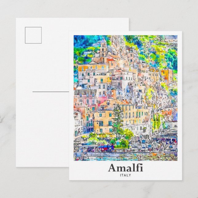 Amalfi Italy Travel Watercolor Hand Drawn Postcard (Front/Back)