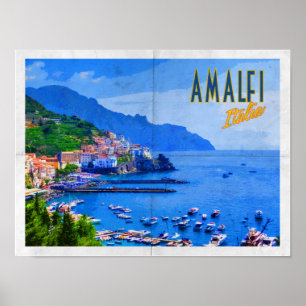 Amalfi Italy Vintage Travel Amalfi Coast Poster
