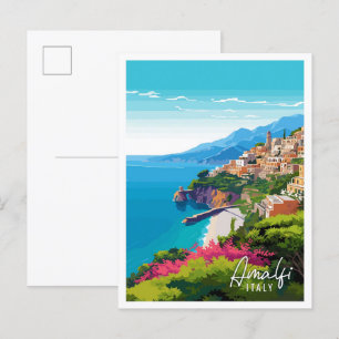 Amalfi Italy vintage travel illustration Postcard