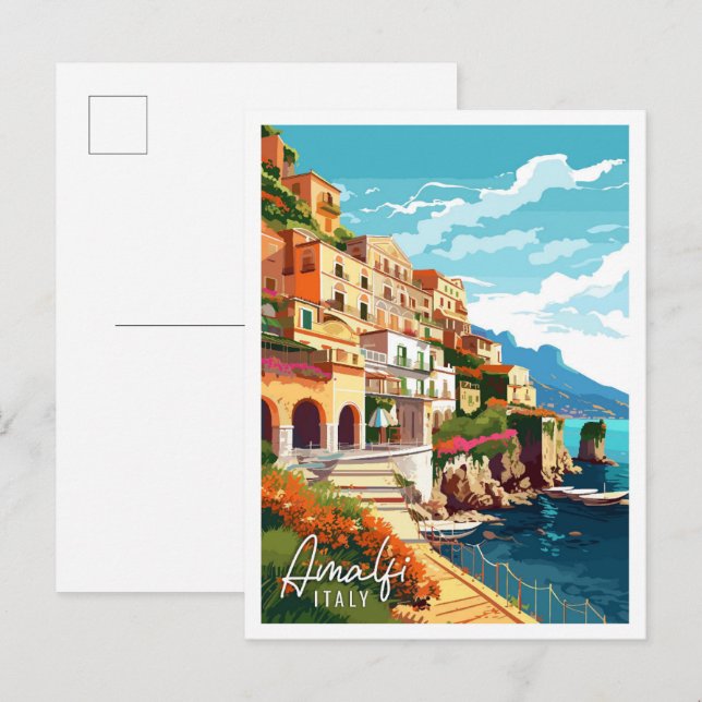 Amalfi Italy vintage travel illustration Postcard (Front/Back)