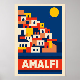 Amalfi Italy Vintage Travel Poster Retro Coastal