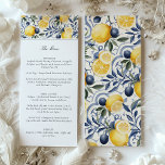 Amalfi Lemon & Azulejo Wedding Menu Card<br><div class="desc">This wedding menu card is a visual feast that complements the gastronomic delights listed on it. It features an Amalfi lemon and blue azulejo pattern that brings the vibrancy of Italian summers to the table setting. At the top, "The Menu" is elegantly scripted, leading into a curated selection of appetizers,...</div>