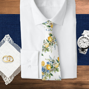 Amalfi Lemon Blue Floral Summer Wedding Groomsman Neck Tie