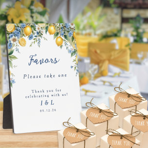 Amalfi Lemon Blue Floral Wedding Favors Table Sign Plaque