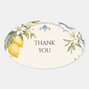 Amalfi Lemon Blue Trim Wedding Thank You Sticker