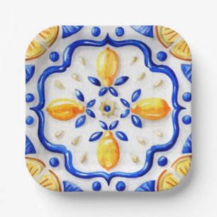 Amalfi Lemon Citrus Watercolor Mediterranean Paper Plates