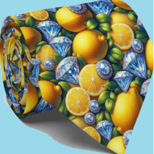 Amalfi Lemon Faux DIamonds Faux Silk Neck Tie