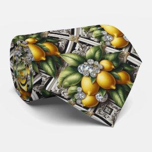 Amalfi Lemon Faux Silk Luxury Art Deco Diamonds Neck Tie