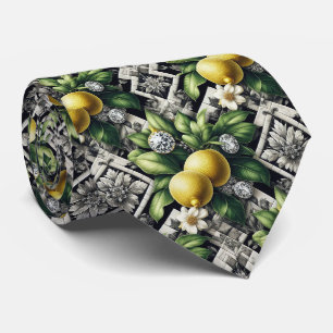 Amalfi Lemon Faux Silk Luxury Art Deco Diamonds Neck Tie