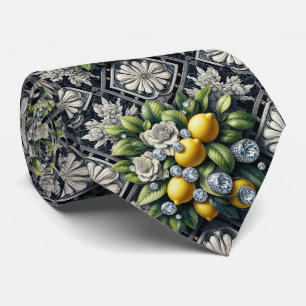 Amalfi Lemon Faux Silk Luxury Art Deco Diamonds Neck Tie