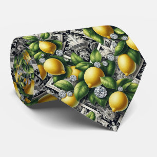 Amalfi Lemon Faux Silk Luxury Art Deco Diamonds Neck Tie