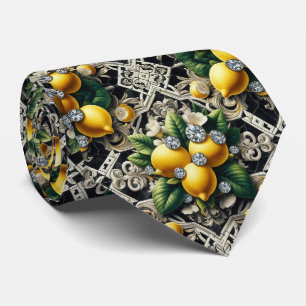 Amalfi Lemon Faux Silk Luxury Art Deco Diamonds Neck Tie
