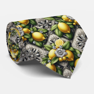 Amalfi Lemon Faux Silk Luxury Art Deco Diamonds Neck Tie
