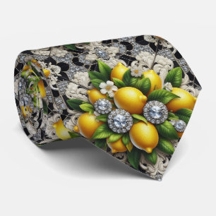 Amalfi Lemon Faux Silk   Luxury Art Deco Diamonds  Neck Tie