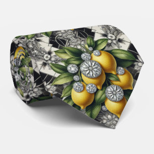 Amalfi Lemon Faux Silk Luxury Art Deco Diamonds Neck Tie