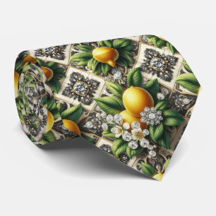 Amalfi Lemon Faux Silk Luxury Art Deco Diamonds Neck Tie