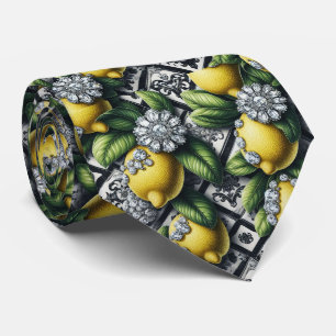 Amalfi Lemon Faux Silk Luxury Art Deco Diamonds Neck Tie