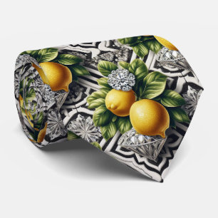Amalfi Lemon Faux Silk Luxury Art Deco Diamonds Neck Tie