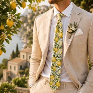 Amalfi Lemon Floral Wedding Neck Tie