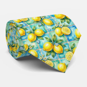 Amalfi Lemon Mediterranean Faux DIamonds Faux Silk Neck Tie