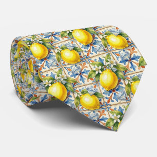 Amalfi Lemon Mediterranean Faux DIamonds Faux Silk Neck Tie